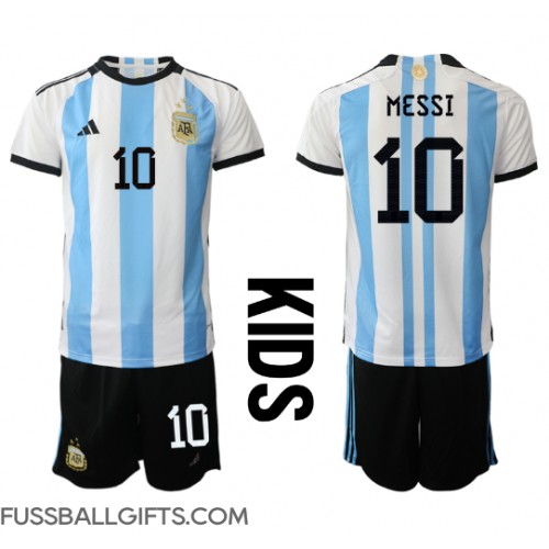 Argentinien Lionel Messi #10 Fußballbekleidung Heimtrikot Kinder WM 2022 Kurzarm (+ kurze hosen)